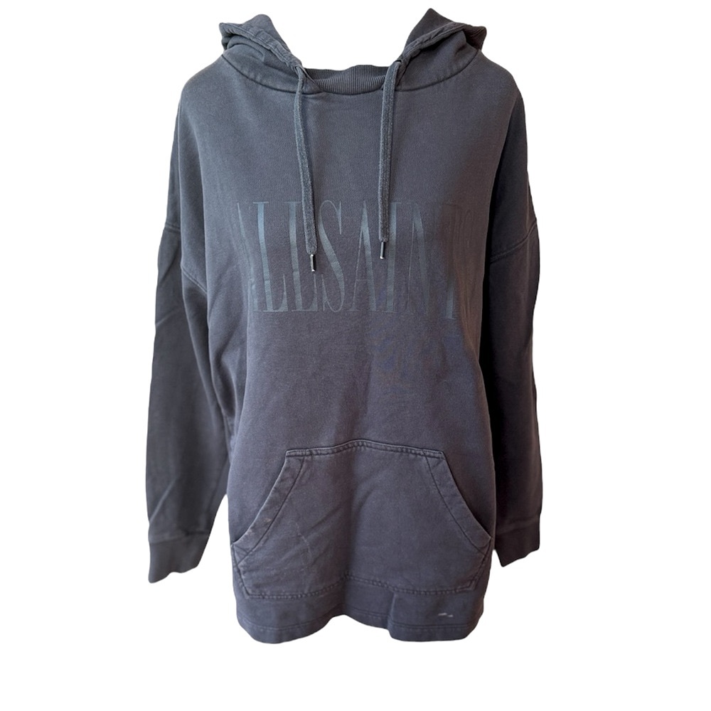 All Saints Washed Black Large Logo Hoodie Size Small